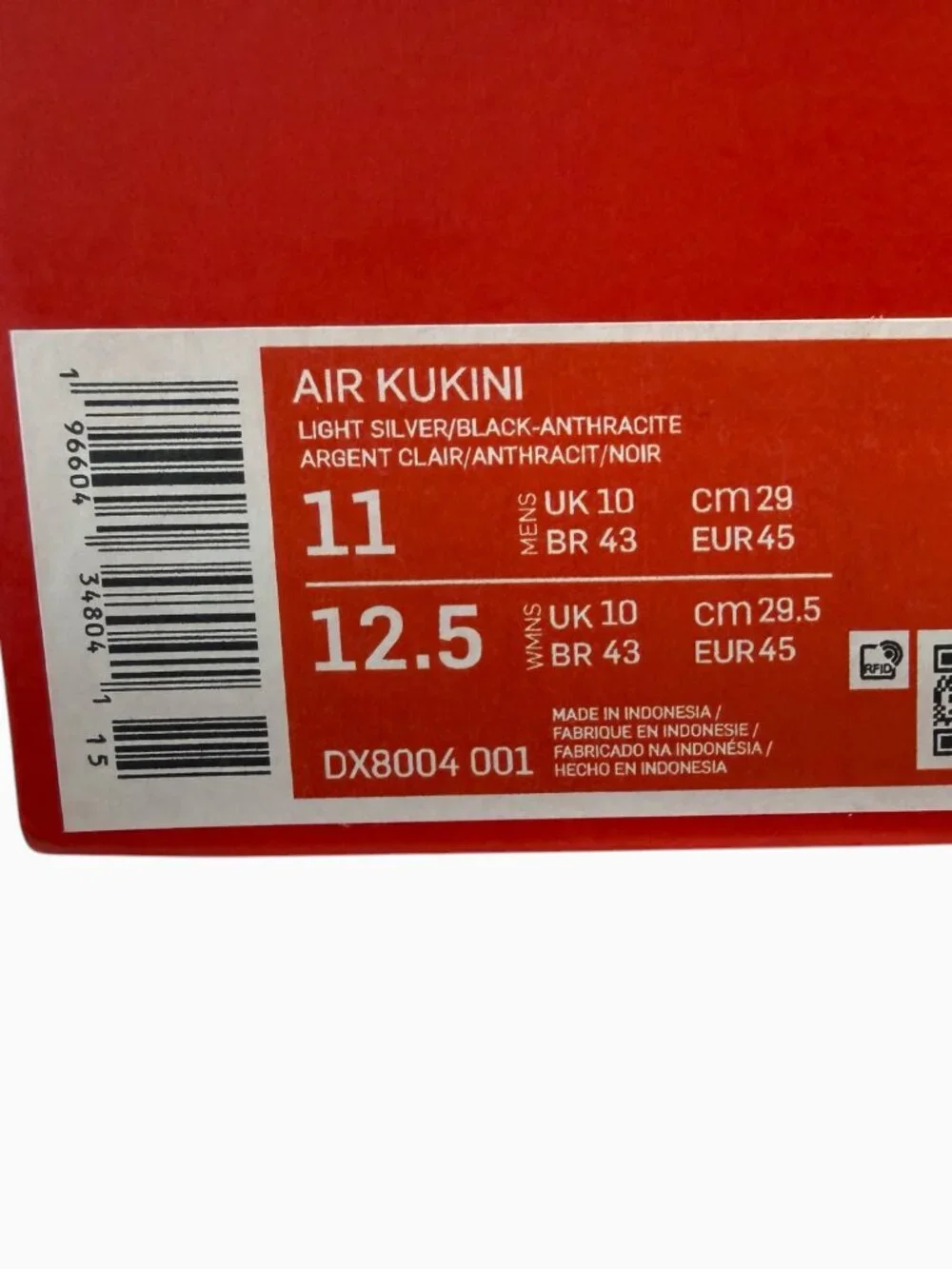 NEW Nike Air Kukini Light Silver / Black / Anthracite Men's Size 11